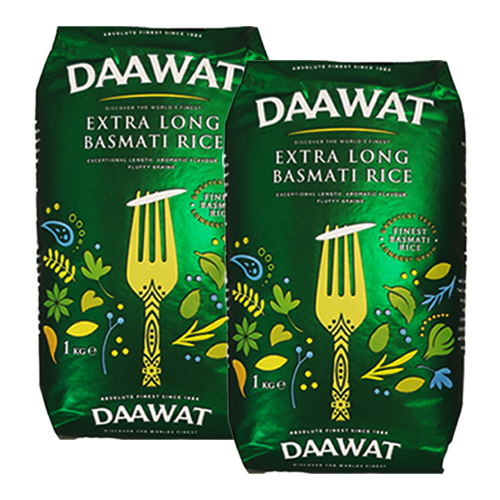 Daawat Extra Long Basmati Rice (Bundle of 2 x 1kg) - 2kg